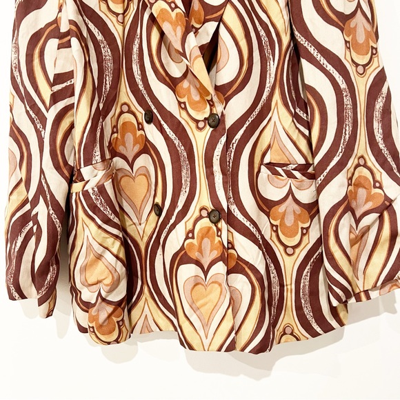 Free People On The Way Out Printed Retro Brown Heart Suit Jacket Only Size 6 - Picture 6 of 8